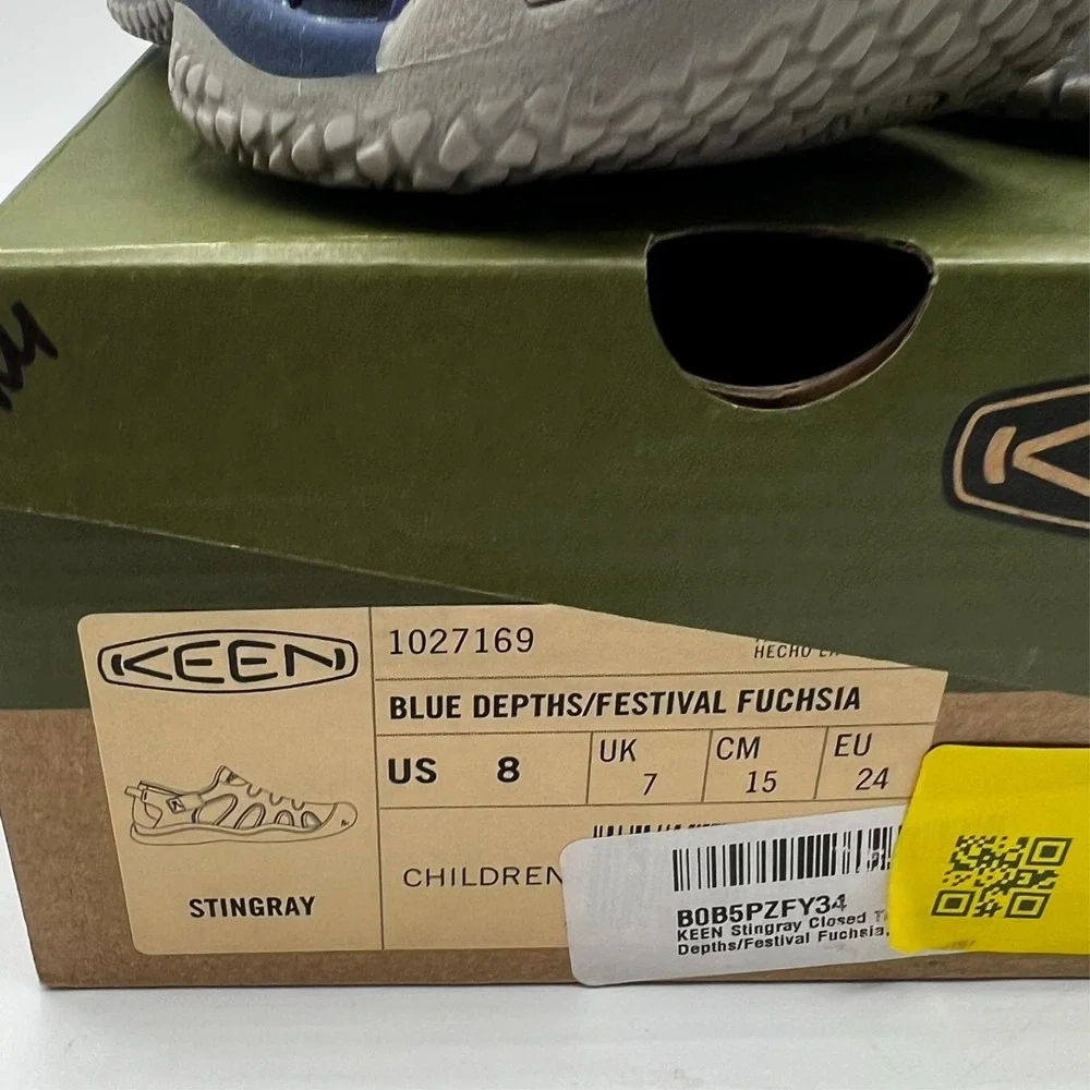 KEEN Kids Stingray Blue Depths Festival Fuchsia Waterproof Sandals Size 8‎